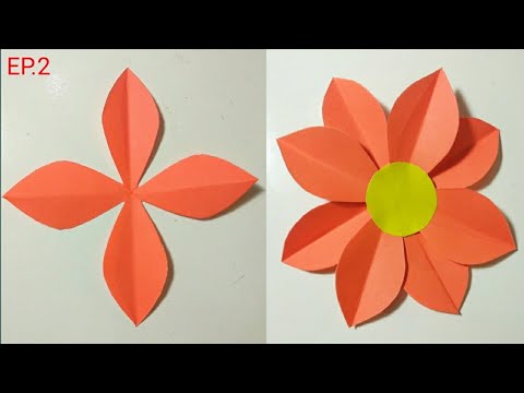 EP.36 ดอกไม้กระดาษติดบอร์ด 4กลีบ แบบง่าย | paper flowers | how to?